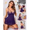 imageRSLOVE Womens Lingerie Lace Babydoll  Sexy Nightwear VNeck Strappy Nightgown with ThongPurple