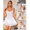 imageRSLOVE Womens Lingerie Lace Babydoll  Sexy Nightwear VNeck Strappy Nightgown with ThongWhite