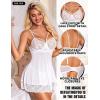 imageRSLOVE Womens Lingerie Lace Babydoll  Sexy Nightwear VNeck Strappy Nightgown with ThongWhite