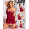 imageRSLOVE Womens Lingerie Lace Babydoll  Sexy Nightwear VNeck Strappy Nightgown with ThongWine Red