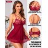 imageRSLOVE Womens Lingerie Lace Babydoll  Sexy Nightwear VNeck Strappy Nightgown with ThongWine Red