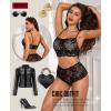 imageRSLOVE Womens Sexy Lingerie for Women  2 Piece Lace Floral Lingerie Set with Bra and High Waist Underwear Pajamas NightgownBlack