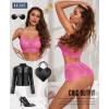 imageRSLOVE Womens Sexy Lingerie for Women  2 Piece Lace Floral Lingerie Set with Bra and High Waist Underwear Pajamas NightgownFluorescent Pink