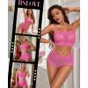 imageRSLOVE Womens Sexy Lingerie for Women  2 Piece Lace Floral Lingerie Set with Bra and High Waist Underwear Pajamas NightgownFluorescent Pink