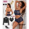 imageRSLOVE Womens Sexy Lingerie for Women  2 Piece Lace Floral Lingerie Set with Bra and High Waist Underwear Pajamas NightgownNavy Blue