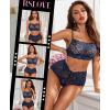 imageRSLOVE Womens Sexy Lingerie for Women  2 Piece Lace Floral Lingerie Set with Bra and High Waist Underwear Pajamas NightgownNavy Blue