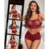 imageRSLOVE Womens Sexy Lingerie for Women  2 Piece Lace Floral Lingerie Set with Bra and High Waist Underwear Pajamas NightgownWine Red