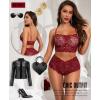 imageRSLOVE Womens Sexy Lingerie for Women  2 Piece Lace Floral Lingerie Set with Bra and High Waist Underwear Pajamas NightgownWine Red