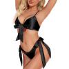 imageRSLOVE Women Sexy Lingerie Set Satin Bow Tie 2 Piece Bra and Panty SetsBlack