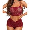 imageRSLOVE Womens Sexy Lingerie for Women  2 Piece Lace Floral Lingerie Set with Bra and High Waist Underwear Pajamas NightgownWine Red