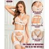 imageRSLOVE Lingerie Sets for Women Sexy  Floral Lace Underwire Removable Choker Garter Belt Sheer Bra and Panty SetWhite