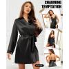 imageRSLOVE Womens Satin Sleepwear Set  2 Piece Lace Cami Nightgown and Long Sleeve Robe Sexy Silk Pajamas Lingerie for WomenBlack