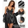 imageRSLOVE Womens Satin Sleepwear Set  2 Piece Lace Cami Nightgown and Long Sleeve Robe Sexy Silk Pajamas Lingerie for WomenBlack