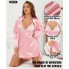 imageRSLOVE Womens Satin Sleepwear Set  2 Piece Lace Cami Nightgown and Long Sleeve Robe Sexy Silk Pajamas Lingerie for WomenPink
