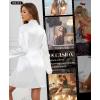 imageRSLOVE Womens Satin Sleepwear Set  2 Piece Lace Cami Nightgown and Long Sleeve Robe Sexy Silk Pajamas Lingerie for WomenWhite