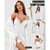 imageRSLOVE Womens Satin Sleepwear Set  2 Piece Lace Cami Nightgown and Long Sleeve Robe Sexy Silk Pajamas Lingerie for WomenWhite