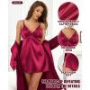 imageRSLOVE Womens Satin Sleepwear Set  2 Piece Lace Cami Nightgown and Long Sleeve Robe Sexy Silk Pajamas Lingerie for WomenWine Red