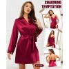 imageRSLOVE Womens Satin Sleepwear Set  2 Piece Lace Cami Nightgown and Long Sleeve Robe Sexy Silk Pajamas Lingerie for WomenWine Red