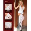 imageRSLOVE Womens Thigh High Stockings  Lace Top Stay Up Silky Semi Sheer Pantyhose Antiskid SiliconeWhite