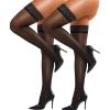 imageRSLOVE Womens Thigh High Stockings  Lace Top Stay Up Sheer Pantyhose with Anti Slip Silicone Sexy Lingerie StockingsBlack2 Pair