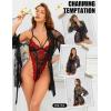 imageRSLOVE Sexy Womens Lingerie Set  2 Piece Lace Kimono Robe with Lace Teddy Lingerie Bodysuit SexyBlackred