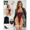 imageRSLOVE Sexy Womens Lingerie Set  2 Piece Lace Kimono Robe with Lace Teddy Lingerie Bodysuit SexyBlackred