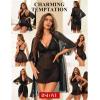 imageRSLOVE Women Sexy Lingerie Set  3 Piece Babydoll ampamp Lace Kimono Robe Strap Chemise Nightgown Mesh SleepwearBlack