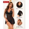 imageRSLOVE Women Sexy Lingerie Set  3 Piece Babydoll ampamp Lace Kimono Robe Strap Chemise Nightgown Mesh SleepwearBlack