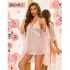 imageRSLOVE Women Sexy Lingerie Set  3 Piece Babydoll ampamp Lace Kimono Robe Strap Chemise Nightgown Mesh SleepwearPastel Pink