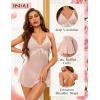 imageRSLOVE Women Sexy Lingerie Set  3 Piece Babydoll ampamp Lace Kimono Robe Strap Chemise Nightgown Mesh SleepwearPastel Pink