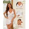 imageRSLOVE Women Sexy Lingerie Set  3 Piece Babydoll ampamp Lace Kimono Robe Strap Chemise Nightgown Mesh SleepwearWhite