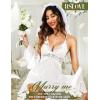 imageRSLOVE Women Sexy Lingerie Set  3 Piece Babydoll ampamp Lace Kimono Robe Strap Chemise Nightgown Mesh SleepwearWhite