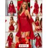 imageRSLOVE Women Sexy Lingerie Set  3 Piece Babydoll ampamp Lace Kimono Robe Strap Chemise Nightgown Mesh SleepwearWine Red