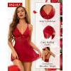 imageRSLOVE Women Sexy Lingerie Set  3 Piece Babydoll ampamp Lace Kimono Robe Strap Chemise Nightgown Mesh SleepwearWine Red