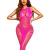 imageRSLOVE Sexy Lingerie Exotic Bodystocking  Fishnet Cut Out Lingerie Mesh Bodysuit One Piece Babydoll Rave OutfitsRose Red