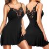 imageRSLOVE Womens Nightgown Sexy Lingerie  Lace V Neck Babydoll Chemise Soft Slip Sleepwear Exotic OutfitsBlack