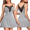 imageRSLOVE Womens Nightgown Sexy Lingerie  Lace V Neck Babydoll Chemise Soft Slip Sleepwear Exotic OutfitsGray