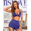 imageRSLOVE Sexy Pajamas for Women Soft Lingerie Set Lace Trim Sleepwear 2 piece Pjs Shorts SetBlue