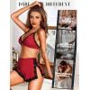 imageRSLOVE Sexy Pajamas for Women Soft Lingerie Set Lace Trim Sleepwear 2 piece Pjs Shorts SetDark Red