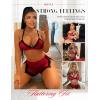 imageRSLOVE Sexy Pajamas for Women Soft Lingerie Set Lace Trim Sleepwear 2 piece Pjs Shorts SetDark Red