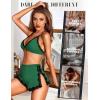imageRSLOVE Sexy Pajamas for Women Soft Lingerie Set Lace Trim Sleepwear 2 piece Pjs Shorts SetGreen