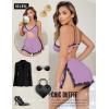 imageRSLOVE Sexy Pajamas for Women Soft Lingerie Set Lace Trim Sleepwear 2 piece Pjs Shorts SetPurple