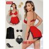 imageRSLOVE Sexy Pajamas for Women Soft Lingerie Set Lace Trim Sleepwear 2 piece Pjs Shorts SetRed