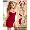 imageRSLOVE Womens Chemise Slit Nightgowns Sexy Sleepwear Lace Lingerie Full Slips Babydoll NightwearWine Red