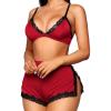 imageRSLOVE Sexy Pajamas for Women Soft Lingerie Set Lace Trim Sleepwear 2 piece Pjs Shorts SetDark Red