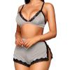 imageRSLOVE Sexy Pajamas for Women Soft Lingerie Set Lace Trim Sleepwear 2 piece Pjs Shorts SetGray