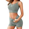 imageRSLOVE Womens Sexy Pajama Sets Lace Trim Cami Shorts Sets SleepwearLight Blue