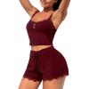 imageRSLOVE Womens Sexy Pajama Sets Lace Trim Cami Shorts Sets SleepwearWine Red