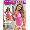 imageRSLOVE Lingerie for Women Sexy Lace Bodysuit Fishnet Teddy One Piece Deep V Mesh BabydollFluorescent Pink