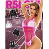 imageRSLOVE Lingerie for Women Sexy Lace Bodysuit Fishnet Teddy One Piece Deep V Mesh BabydollFluorescent Pink
